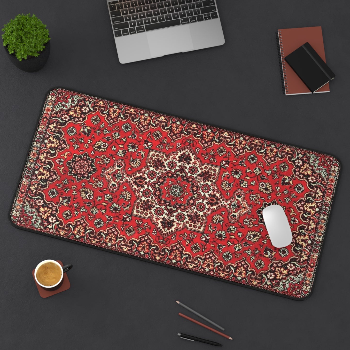 Russischer Teppich-Schreibtischunterlage – Vintage Rotes Orientalisches Mauspad