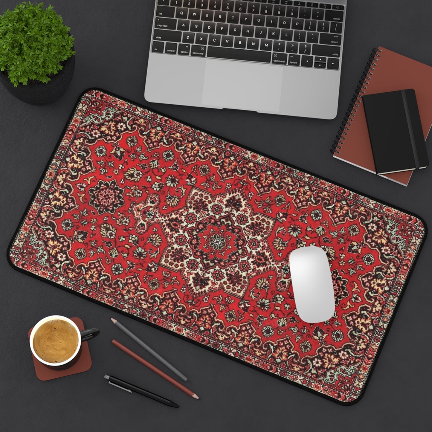 Russischer Teppich-Schreibtischunterlage – Vintage Rotes Orientalisches Mauspad