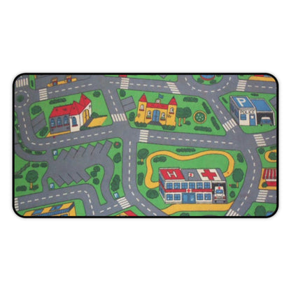 City Road Play Desk Mat — Kids Playroom Mouse Pad with Town Map Design