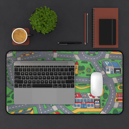 City Road Play Desk Mat — Kids Playroom Mouse Pad with Town Map Design