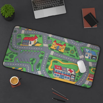 City Road Play Desk Mat — Kids Playroom Mouse Pad with Town Map Design