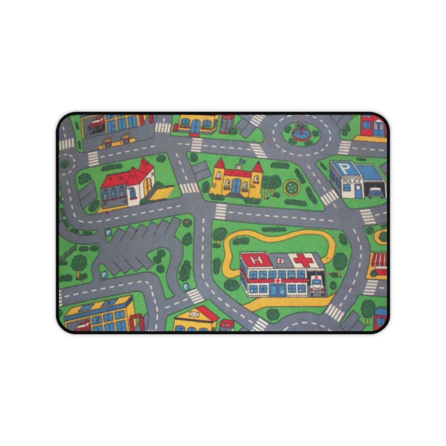 City Road Play Desk Mat — Kids Playroom Mouse Pad with Town Map Design