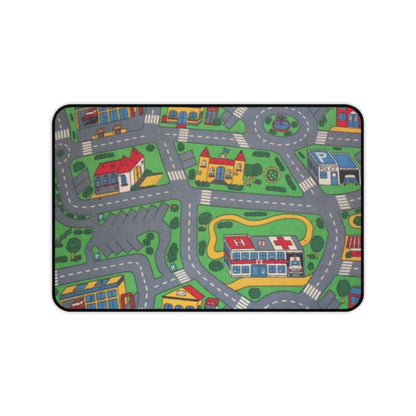 City Road Play Desk Mat — Kids Playroom Mouse Pad with Town Map Design