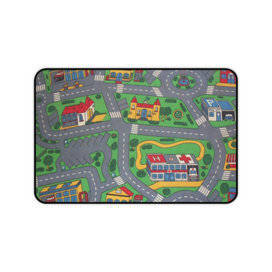 City Road Play Desk Mat — Kids Playroom Mouse Pad with Town Map Design