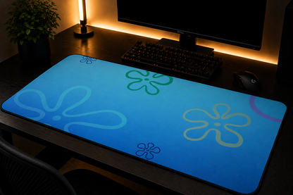 Blue SpongeBob Floral Beach Desk Mat — Underwater Flower Mousepad
