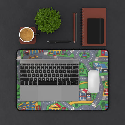 City Road Play Desk Mat — Kids Playroom Mouse Pad with Town Map Design