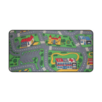 City Road Play Desk Mat — Kids Playroom Mouse Pad with Town Map Design