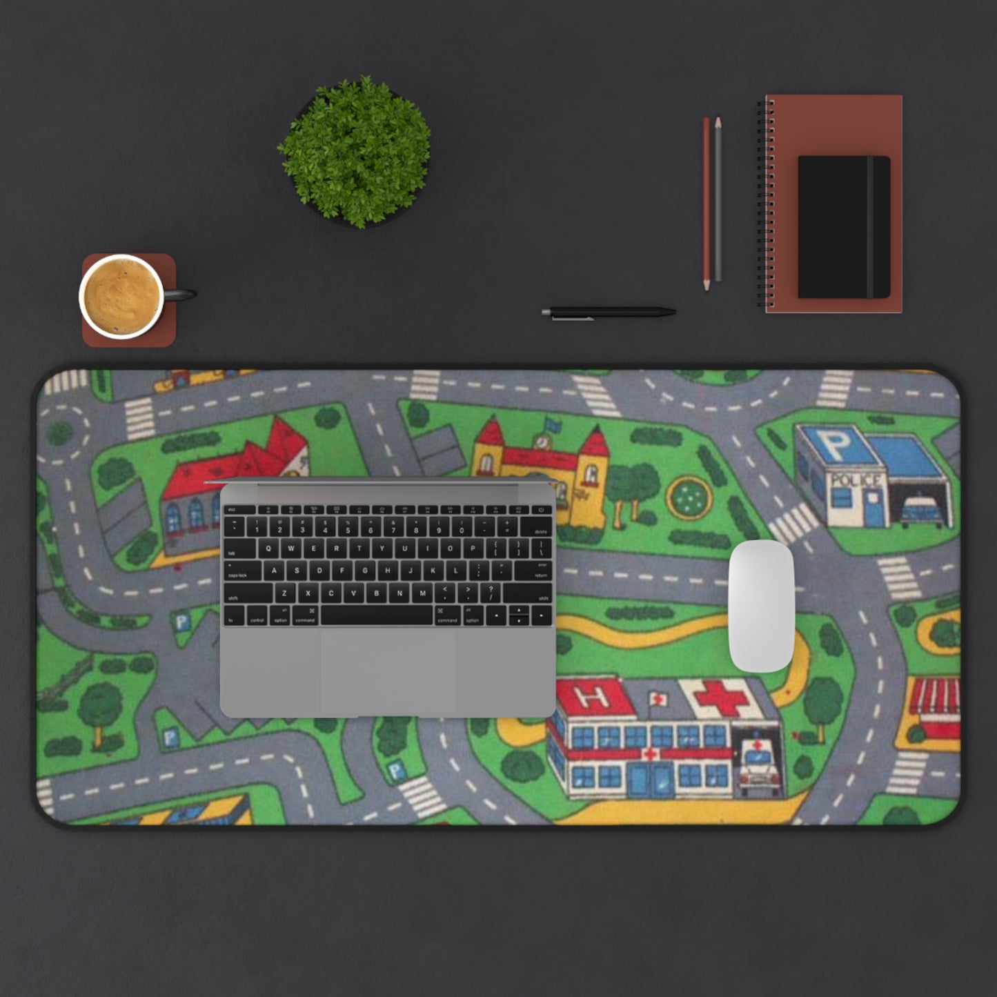 City Road Play Desk Mat — Kids Playroom Mouse Pad with Town Map Design