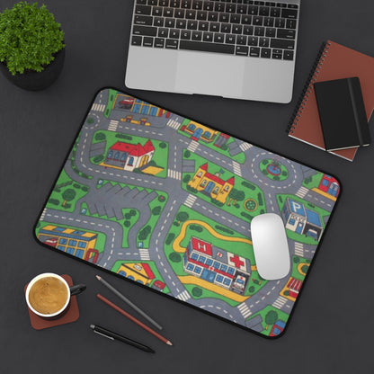 City Road Play Desk Mat — Kids Playroom Mouse Pad with Town Map Design