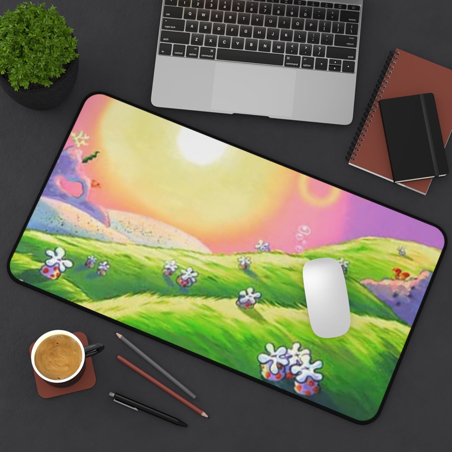 Alfombrilla de escritorio Bob Esponja Sunset Meadow — Alfombrilla de ratón floral pastel para juegos y oficina